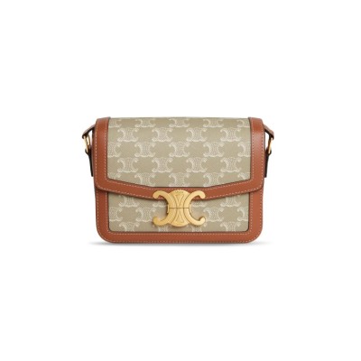 CELINE SMALL TEEN TRIOMPHE BAG IN TRIOMPHE CANVAS AND CALFSKIN 188882FLD.02GR (18.5*14*6cm)